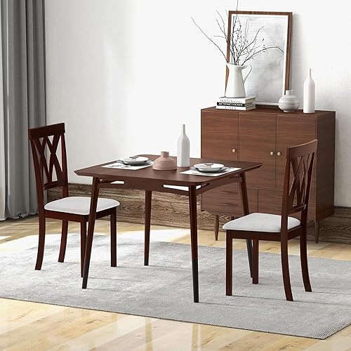 Miniatura 9 de GOFLAME Juego de 4 sillas de comedor de madera, sillas laterales tapizadas de cocina con asiento acolchado, marco de madera de goma, elegante