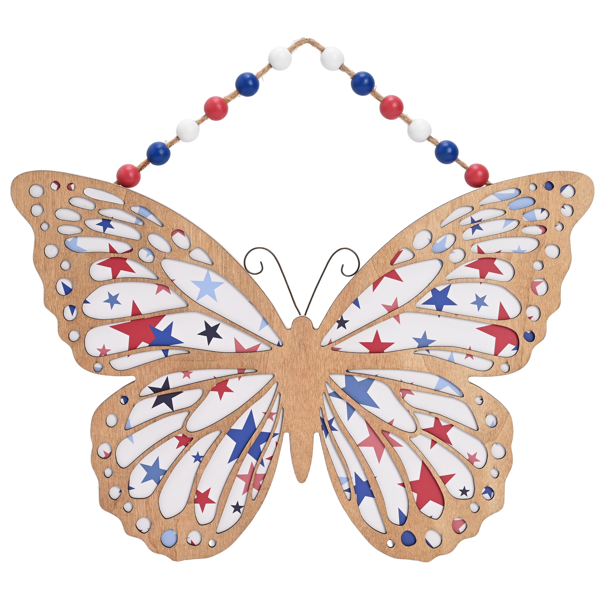 Valery Madelyn 4th of July Wreath, Patriotic Wreath for Front Door, Red White and Blue Butterfly Decor, Wooden Americana Sign for 4th of July Independence Day USA 250th Anniversary, 16 Inch Large