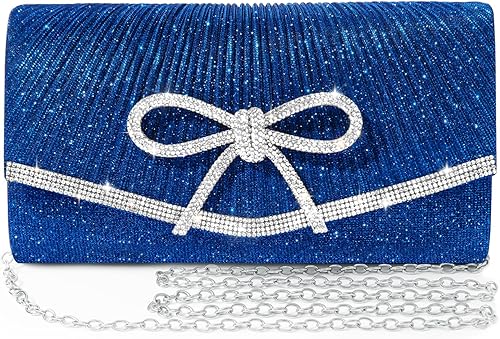 Miniatura 8 de Bolso de noche para mujer, bolsos de mano con lazo brillante, bolsa cruzada, bolsa de boda, fiesta de diamantes de imitación con purpurina