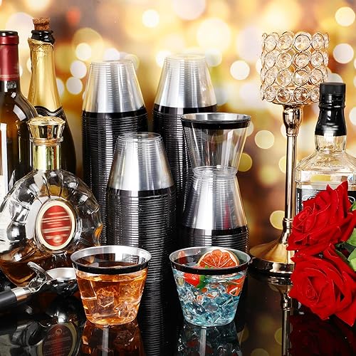Miniatura 7 de 200 vasos de plástico con borde de 9 onzas para fiesta, copas de vino desechables transparentes, vasos de plástico para cóctel, vasos transparentes