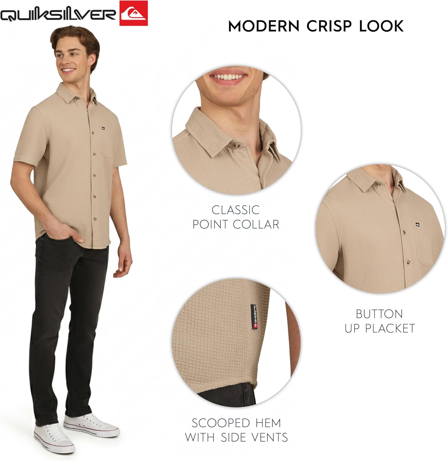 Quiksilver Men's Regular Fit Premium Cotton Short Sleeve Button Up Waffle Woven Shirt - Image 4