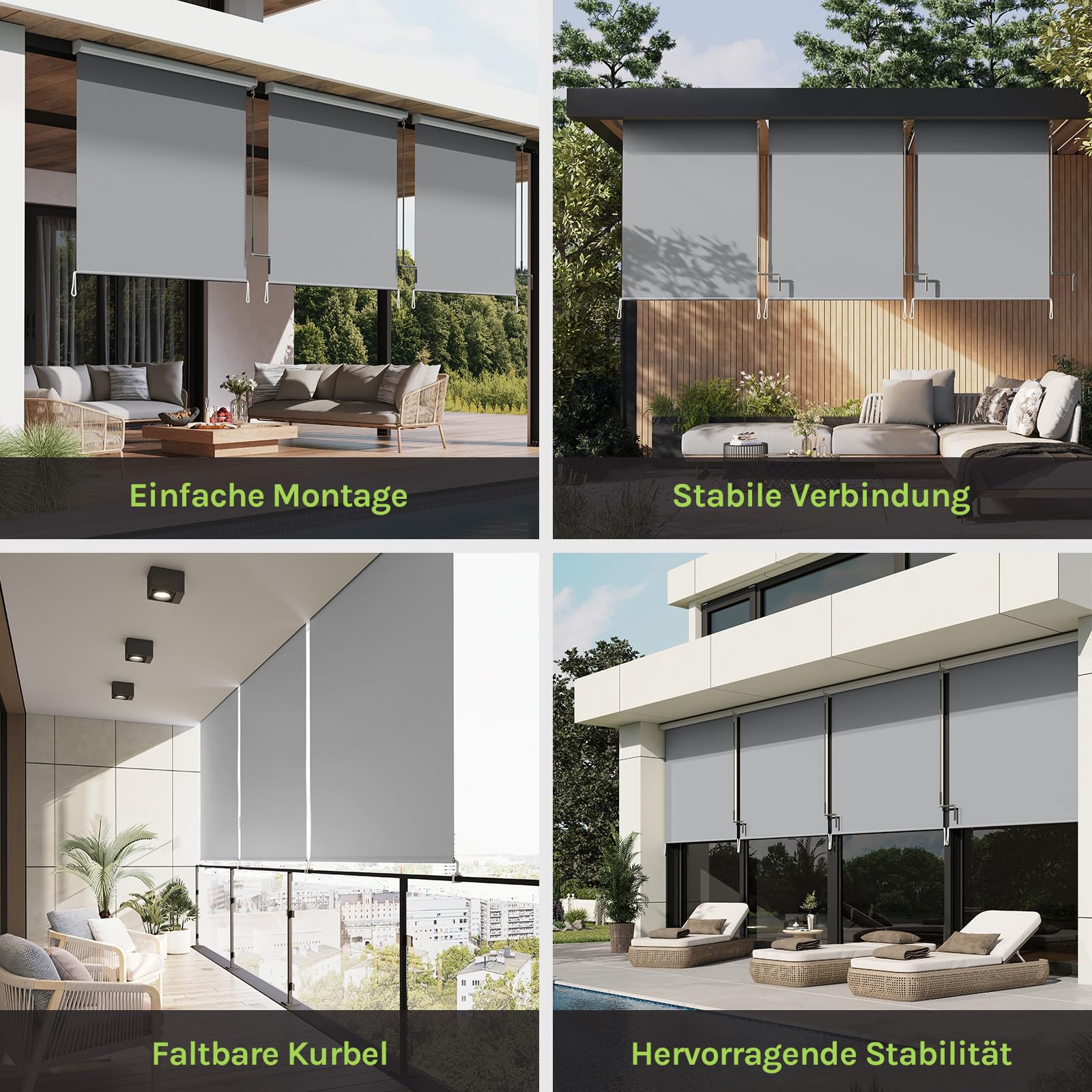 WOLTU Senkrechtmarkise Balkonmarkise Vertikalmarkise mit Handkurbel und Markisenkassette für Terrasse Balkon, UV-beständig Sonnenschutz Windschutz und Sichtschutz, Grau 100x140 cm