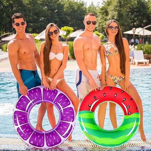 Miniatura 5 de 6 unidades de flotadores inflables de frutas para piscina, anillos de natación, sandía, naranja, uva, limón, kiwi, juguetes de piscina, tubos de