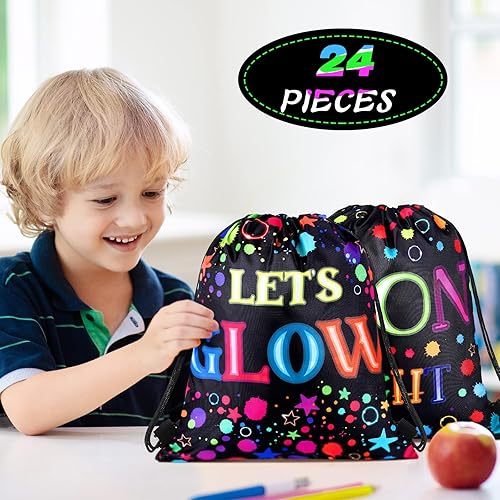 Vista 10 de Sweetude 24 bolsas de regalo de fiesta Let's Glow con cordón, decoración para niñas, niños, cumpleaños, bodas, fiestas