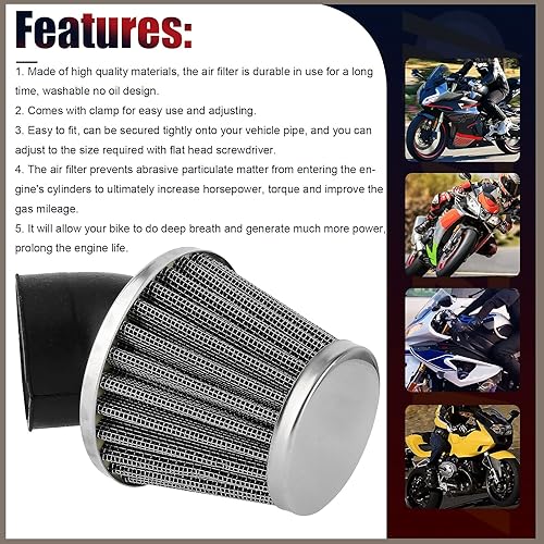Miniatura 6 de Filtro de 1.614 in, 1.654 in, 1.693 in, 1.65 pulgadas, ángulo de 45 grados para 125cc-150cc 200cc 250cc ATV Quad Scooter Gokart ciclomotor, Chopper