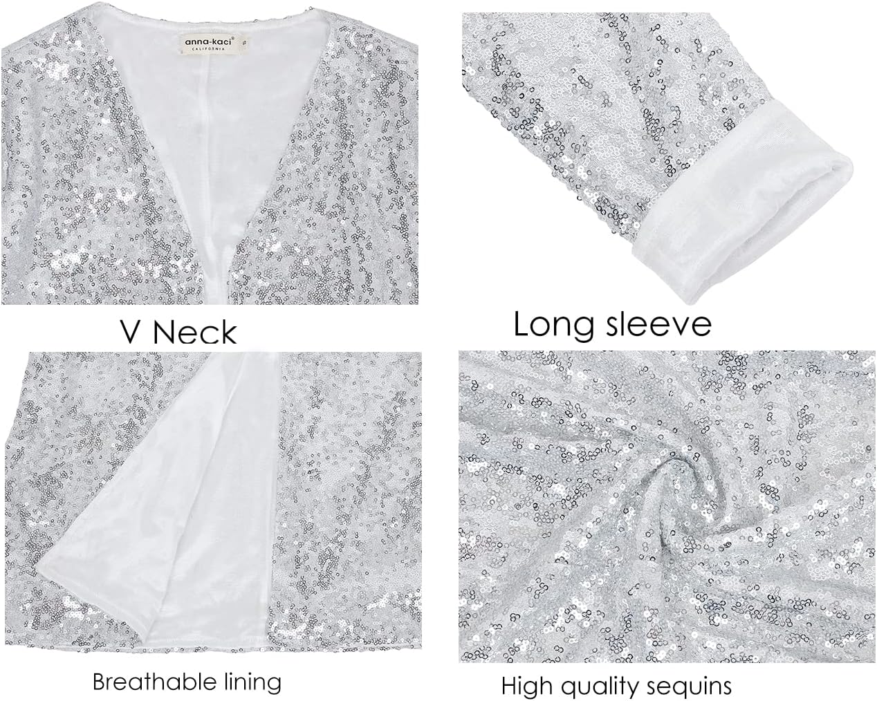 Anna-Kaci Women's Sequin Jacket Open Front Coat Blazer Party Cocktail Outerwear Cardigan, - Image 6