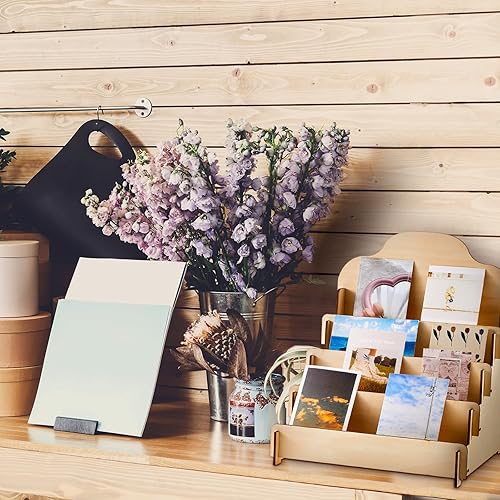 Miniatura 5 de Barydat Soporte de exhibición escalonada para tarjetas de felicitación de madera, estante de tarjetas de coleccionista, pantalla portátil de