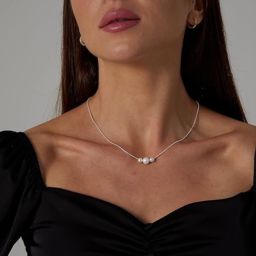 Miniatura 2 de Delicado collar con colgante de perlas para mujer, chapado en oro de 14 quilates, elegante collar de perlas de agua dulce, collar de perlas con clip