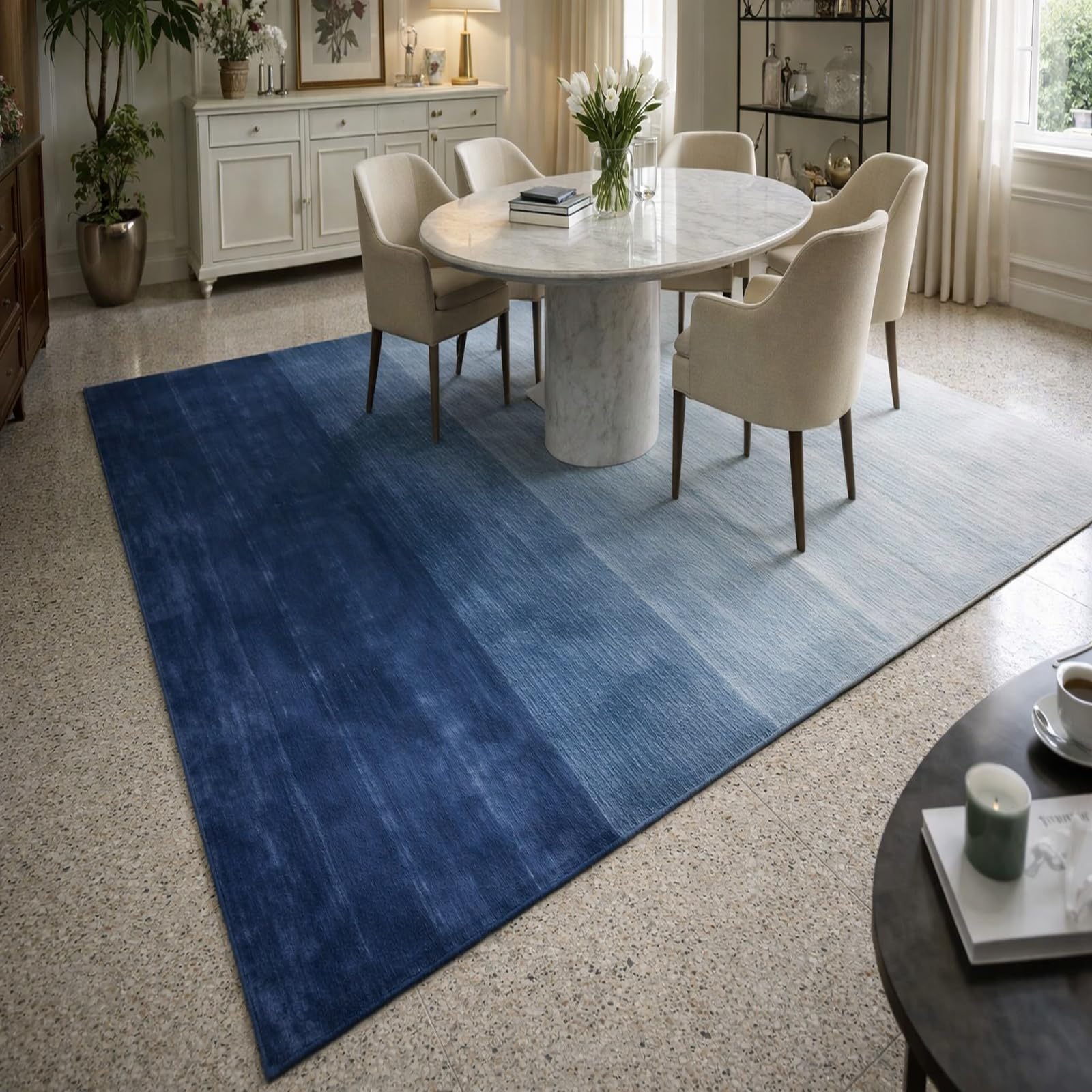 Grand tapis salon pour décoration maison et chambre moderne motif abstrait bleu 200x280