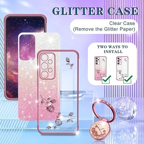 Miniatura 4 de Coralogo Funda 3 en 1 para teléfono Samsung Galaxy A53 5G con purpurina brillante para mujeres y niñas, cubierta brillante con bonito diseño floral