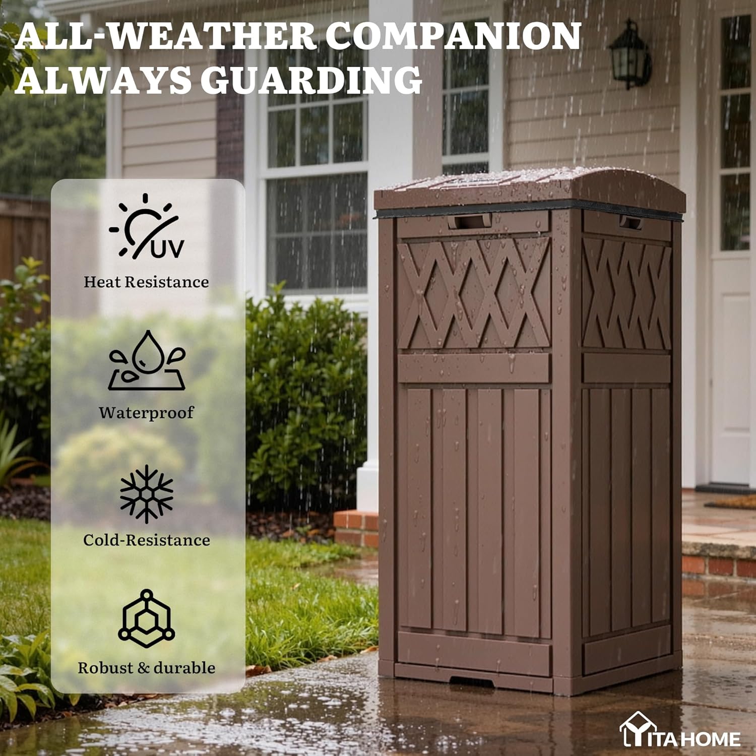 YITAHOME Package Delivery Box with Lift-Out Bag, 31 Gallon Waterproof Parcel Drop Box with Sign, Resin Porch Package Container for Curbside& Outdoor Use, Dark Brown