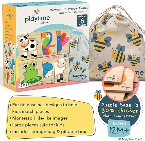 Miniatura 2 de Magifire Rompecabezas de madera para niños pequeños de 1 a 3 años, juego de 6 juguetes Montessori para niños de 1 año, rompecabezas para bebés con