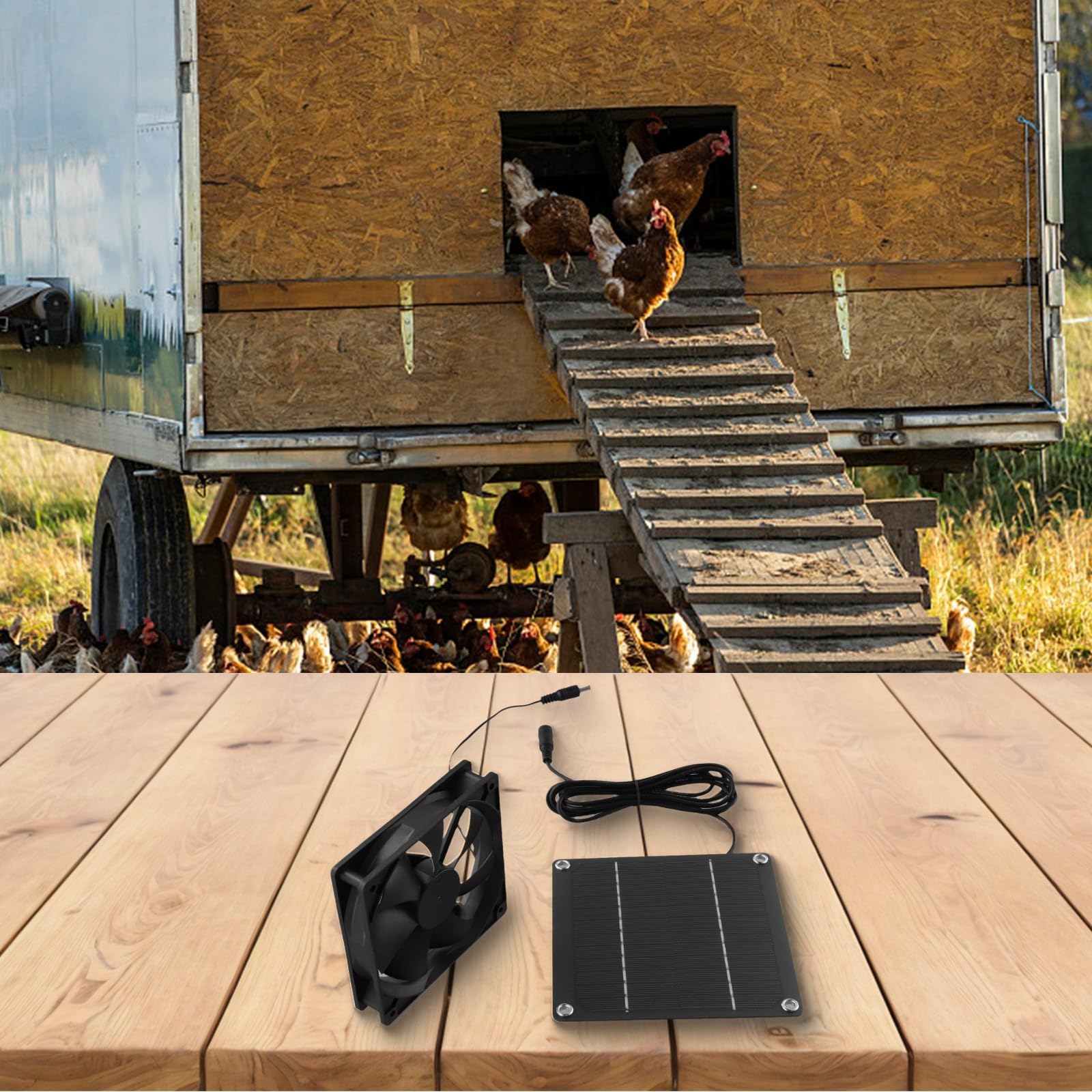 Ventola di scarico ad energia solare, 50 W, 12 V, 76,3 CFM, con pannello solare, per serra, pollame e cani, colore: nero
