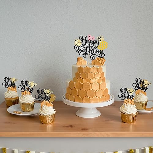 Miniatura 5 de 24 adornos para cupcakes con purpurina de Bee Oh Babee con purpurina para cupcakes Bumble Bee Theme Baby Shower para niños, primera fiesta de