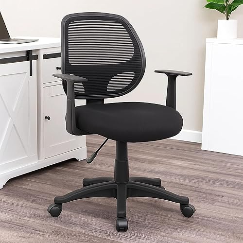 Miniatura 7 de Benzara Maya - Silla de oficina con brazos en T, malla negra, acolchado de espuma