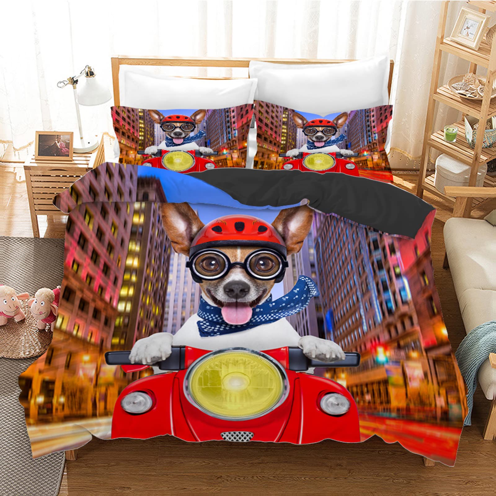 Housse de couette 160x200 cadeau idéal parure de lit enfant motif chien