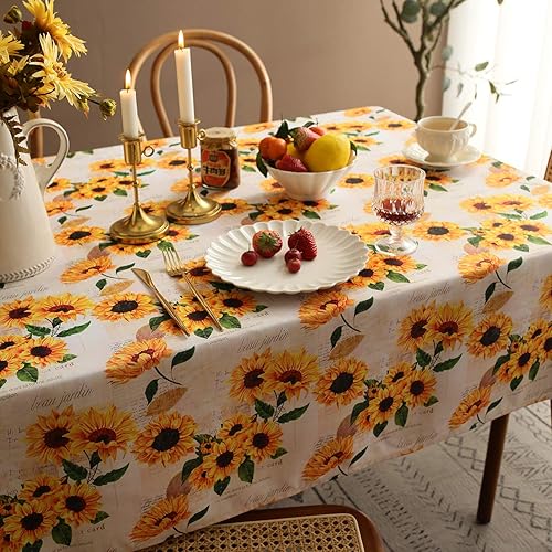 Miniatura 4 de Joyfol Day Mantel de girasol, mantel floral naranja para mesas cuadradas, resistente al agua, para cocina, comedor (60 x 60 pulgadas)