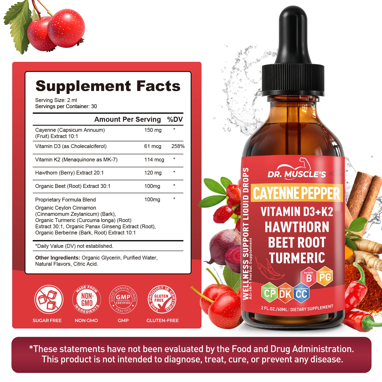 Cayenne Pepper Supplement Liquid Drops, Hawthorn Beet Root Ceylon Cinnamon — Amazon image 8