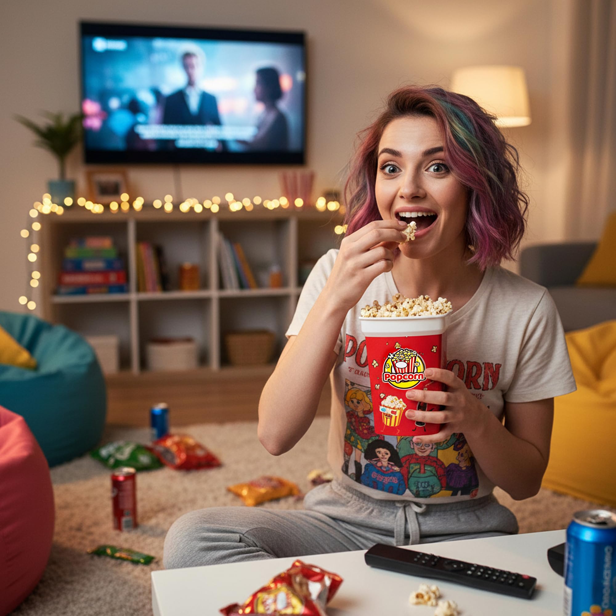 Mix 6-teiliges wiederverwendbares Kunststoff-Popcornbehälter/Popcornschalen-Set für Kinoabende – waschbar in der Spülmaschine – BPA-frei (2 rot, 2 grün und 2 gelb) (6)
