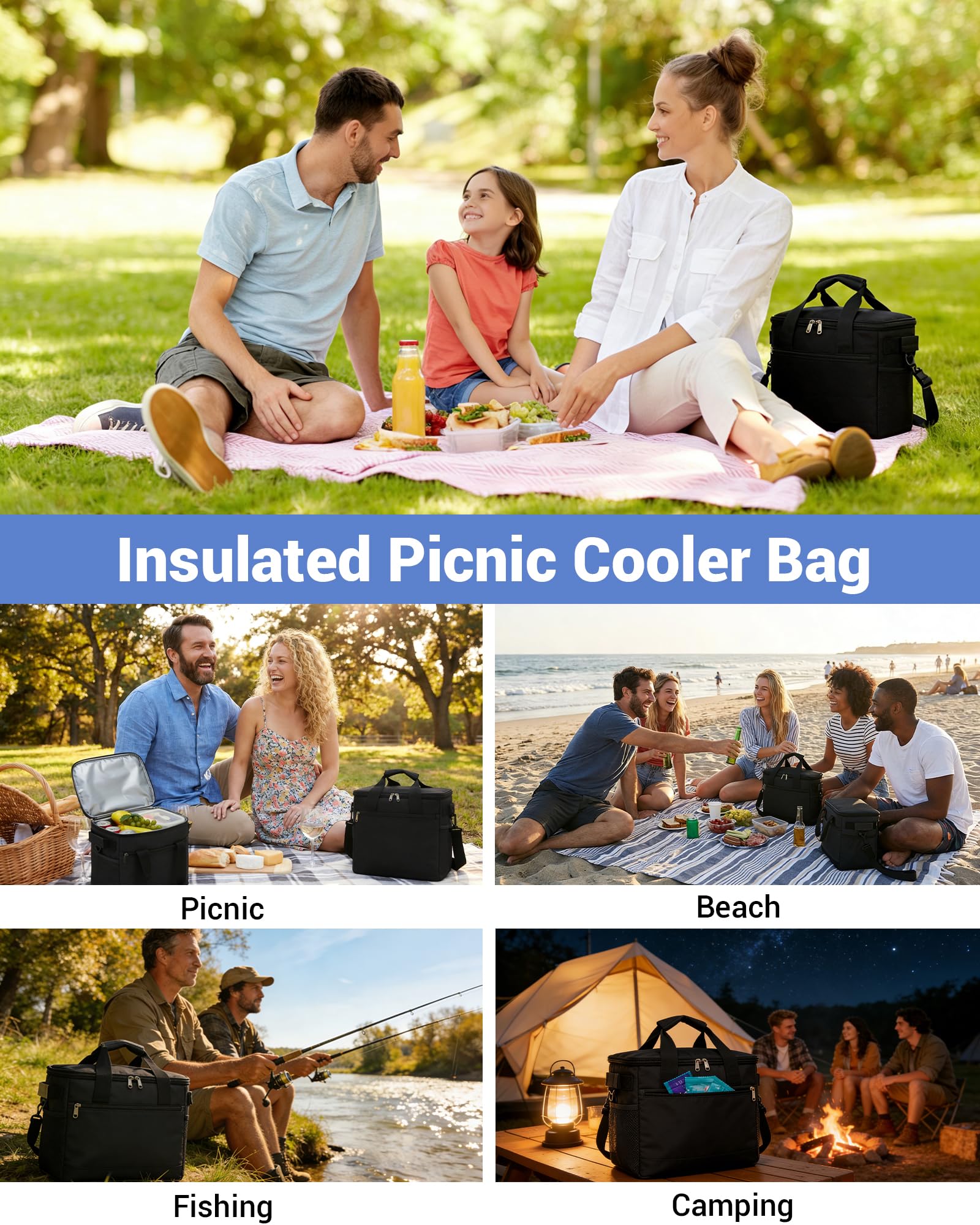 KONO Borsa Termica Porta Pranzo 20L, Grande Borsa Frigo Portatile, Pieghevole Borsa Pranzo Termica per Uomo e Donna, Lunch Bag per Ufficio, Viaggio, Campeggio, Picnic