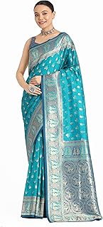Monjolika Fashion Women's Zari Banarasi Silk Wedding Themed Designs Saree with Comes Unstitched Blouse Piece Price In India