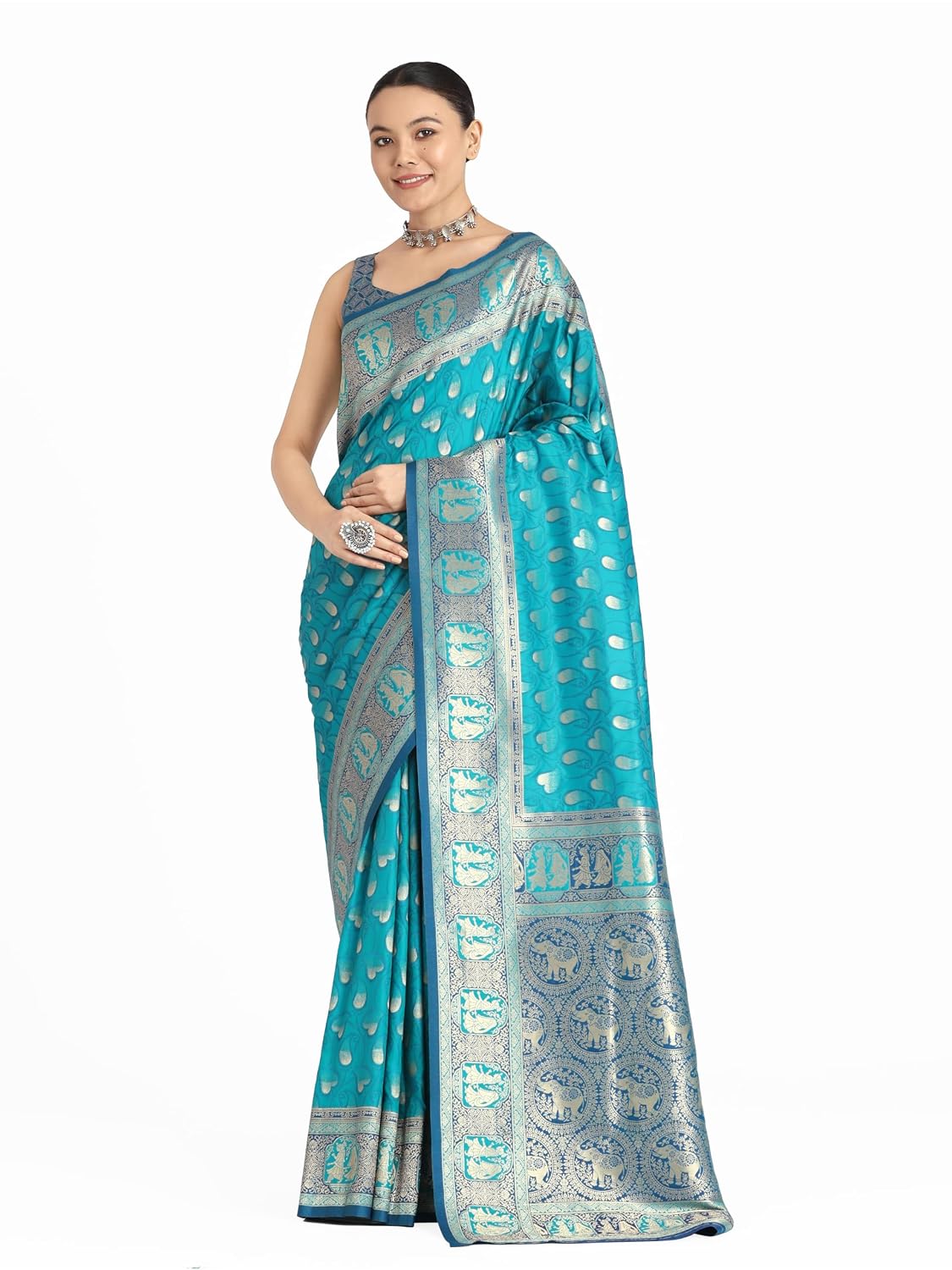 Monjolika Fashion Women's Zari Banarasi Silk Wedding Themed Designs Saree with Comes Unstitched Blouse Piece - Review, Price and Buying Guide