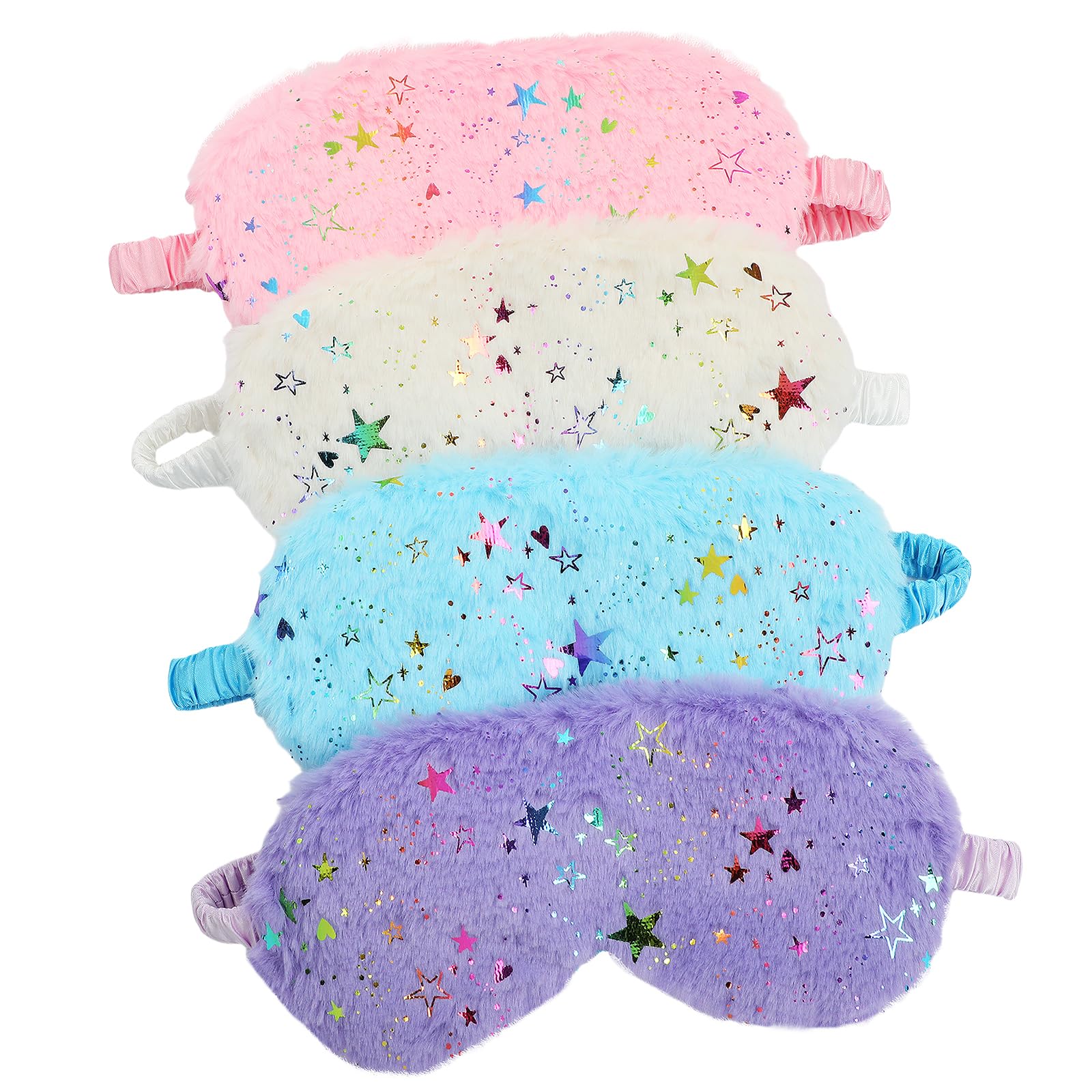 UTENEW 4 Pieces Glitter Stars Pattern Plush Sleep Mask Soft Eye Cover Faux Fur Sleeping Blindfold Eyeshade with