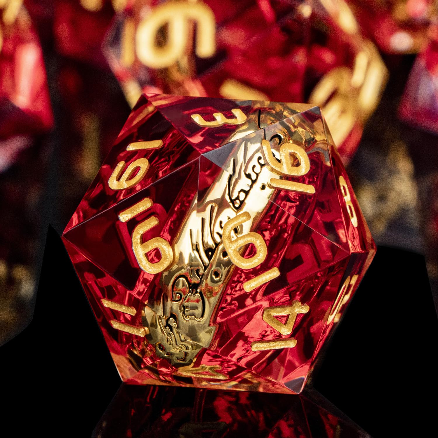 Magic Lord of The Rings DND Dice Juego de dados de resina roja con caja, anillo dorado Inclusión D&D dados RPG juegos de rol, Dungeons and Dragons D y D Juego de dados poliédricos