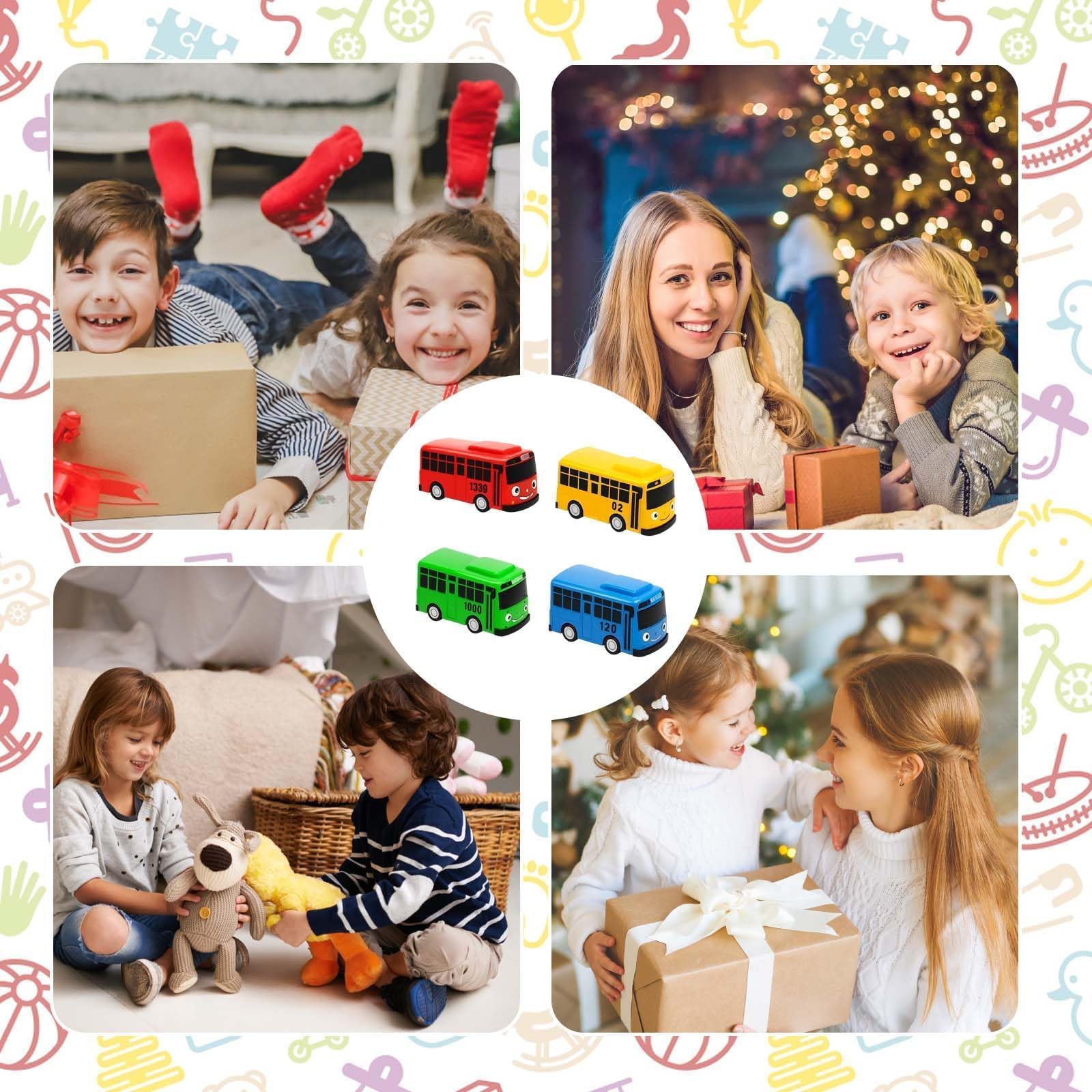 4PCS Green Bus Toy, The Little Bus Toy Set, Educational Vehicle Playset with Moving Wheels and Friendly Character Design for Kids Pretend Play and Learning — Amazon image 6