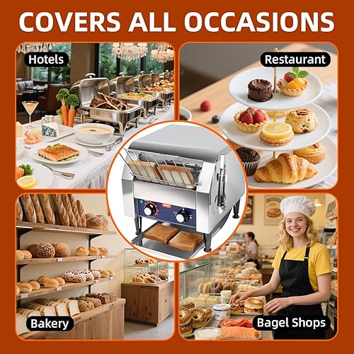 Miniatura 8 de JOHAKYU Tostadora transportadora comercial  300 rebanadashora, acero inoxidable resistente para bollos bagels pan, restaurante, incluye accesorios