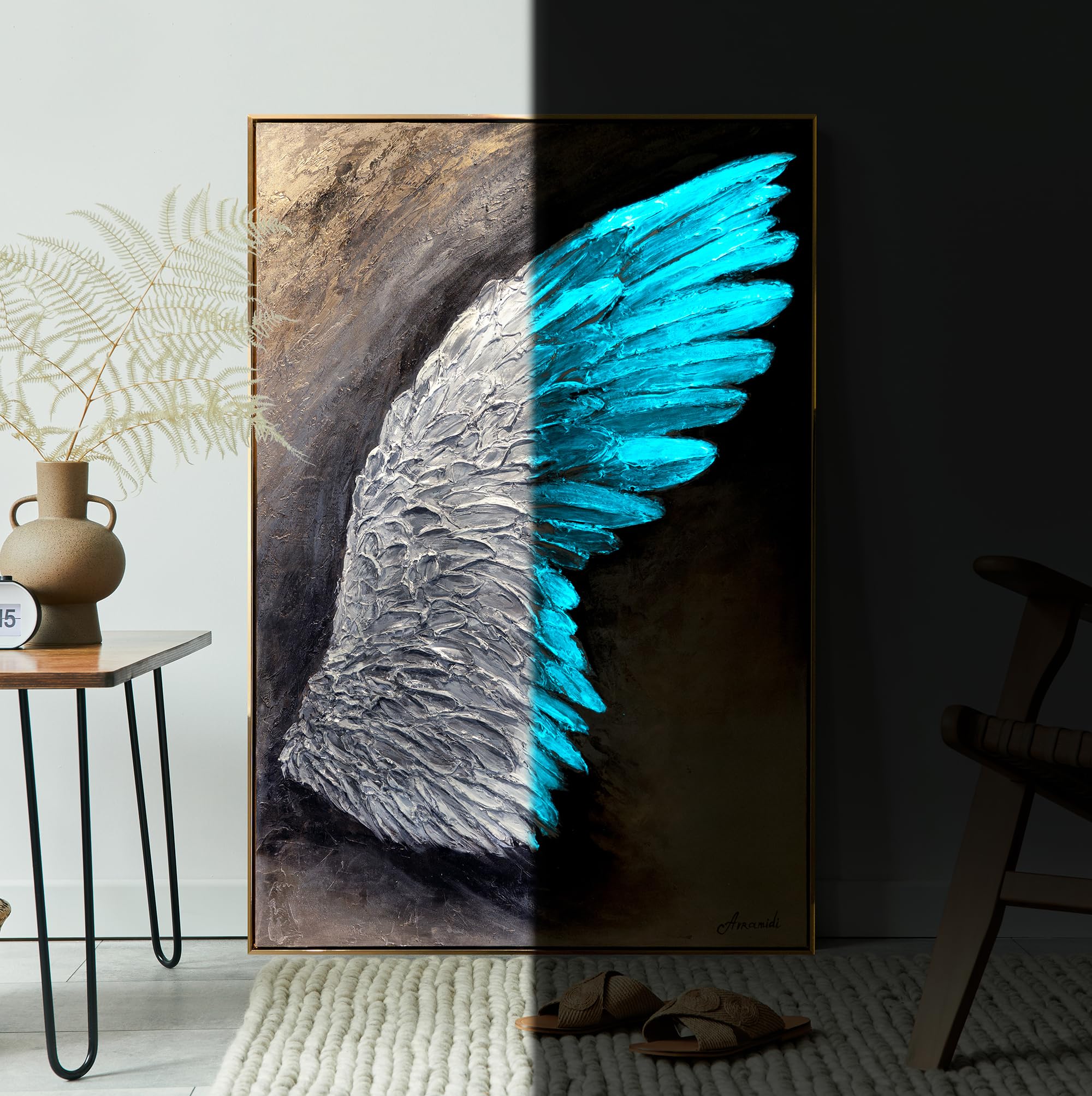 YS-Art XXL Abstrakt Fluoreszierendes selbst leuchtendes Acryl 3D Gemälde auf Leinwand Symbol des Aufstiegs handgemalt Wohndekor Bild echte Kunst 140x100 cm