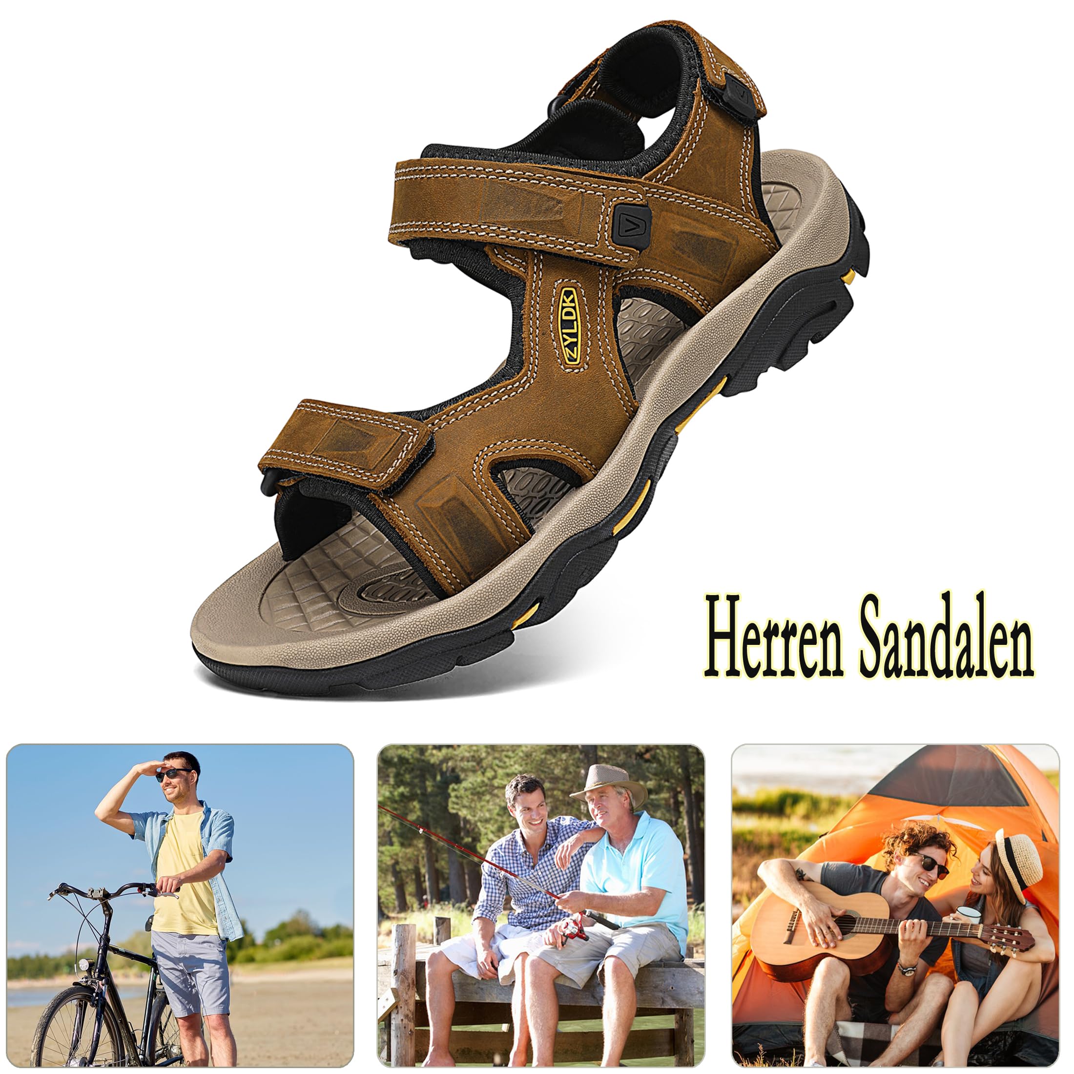 Herren Sandalen Leder Strand Trekkingsandalen Outdoorschuhe Sommer Wanderschuhe Beach Trekkingschuhe Männer Sport-Outdoor Atmungsaktive Sandale Wandersandalen
