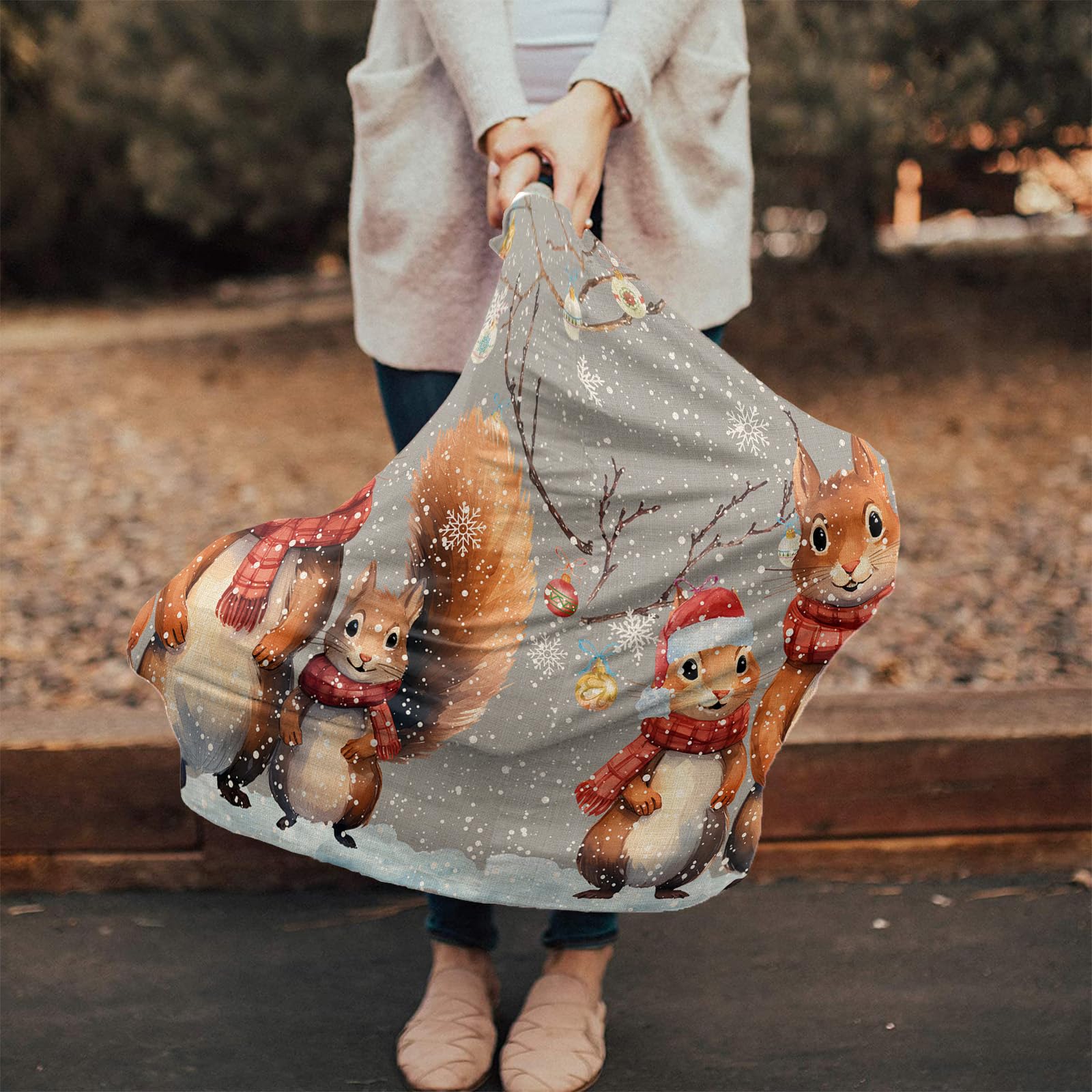Nursing Cover for Breastfeeding Scarf, Christmas Cartoon Squirrel Family Snow Baby Car Covers Super Soft Multi Use for Canopy Shopping Cart Cover Blanket Stroller Cover