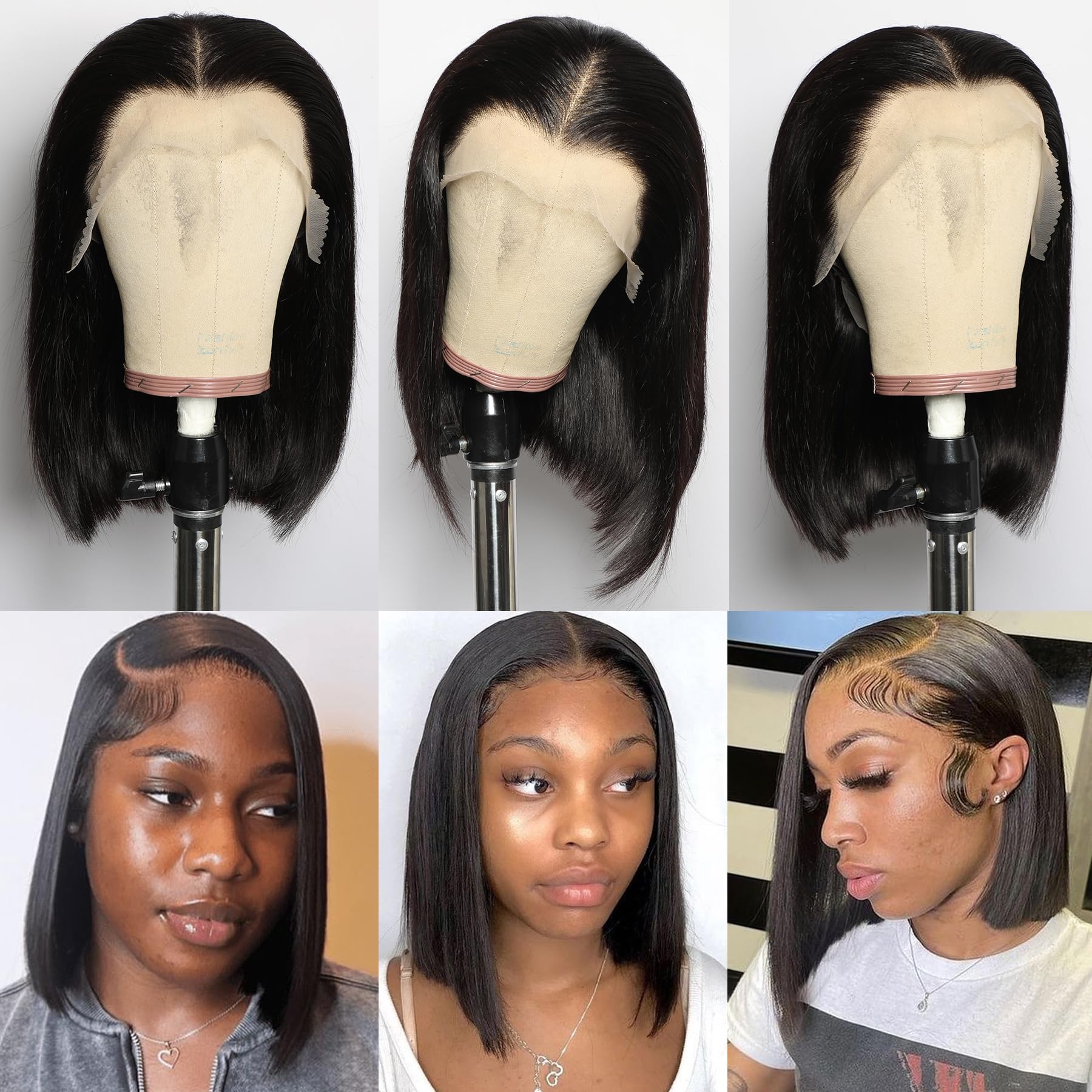 GIRLOFDREAMS 13x4 Bob Wig Human Hair Natural Color Straight Lace Front Wigs Glueless 180 Density Pre Plucked with Baby Hair Brazilian Remy Short Hair Transparent Lace Frontal Wigs for Black Women - Image 2