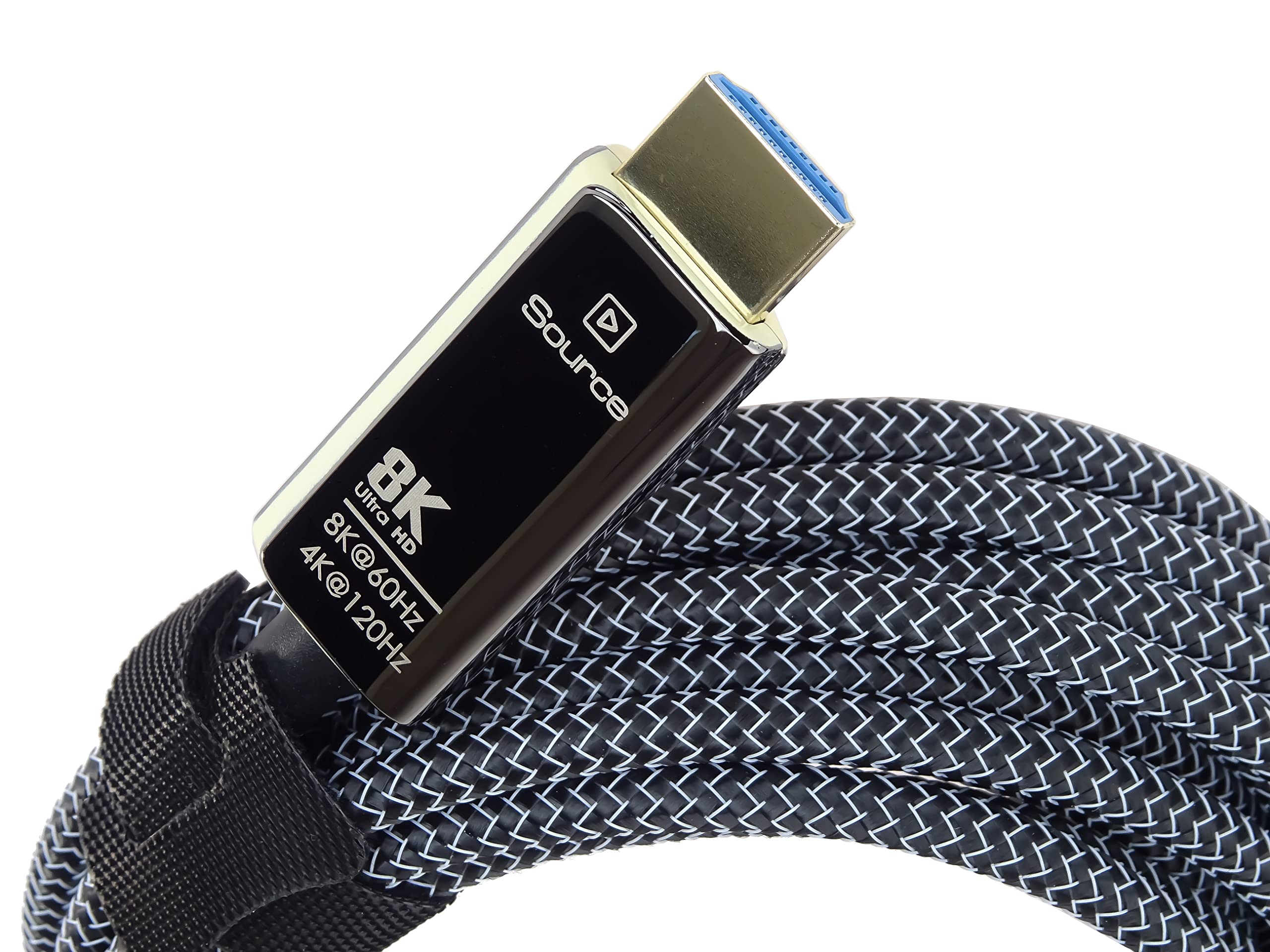 PremiumCord 8K Câble à Fibre Optique HDMI 2.1, Ultra High Speed 48 Gbit/s, 3D, EDID, ARC, HDR, Résolution 8K@60Hz 4320p, 4K@120Hz, Compatible PS5, Xbox X, PC, TV, Noir/Or, Longueur 10 m