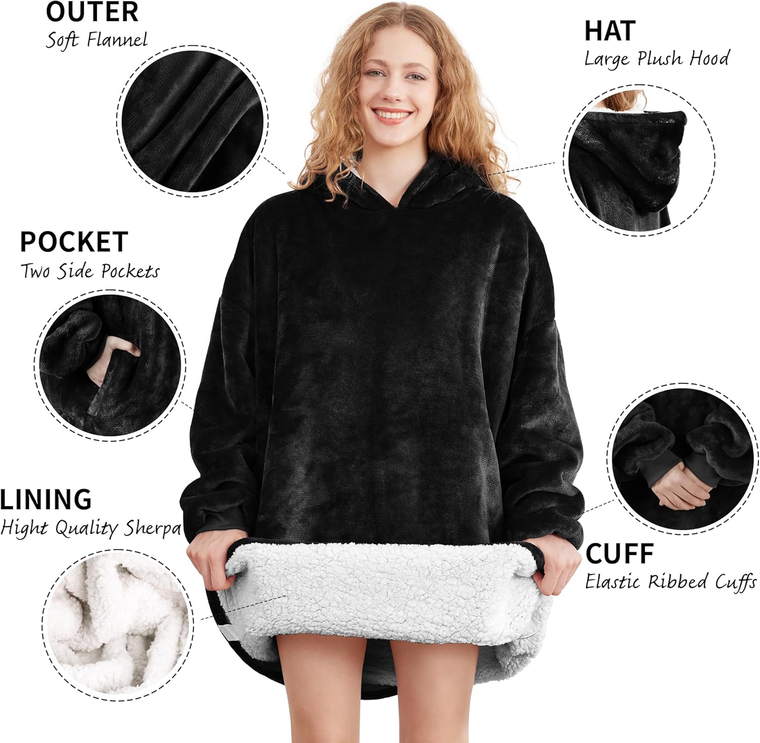AmyHomie Wearable Blanket Hoodie for Adults & Teens,Oversized Sherpa Hooded Blanket,Warm Cozy Blanket Sweatshirt as Christmas Birthday Gifts for Women Men - Image 4