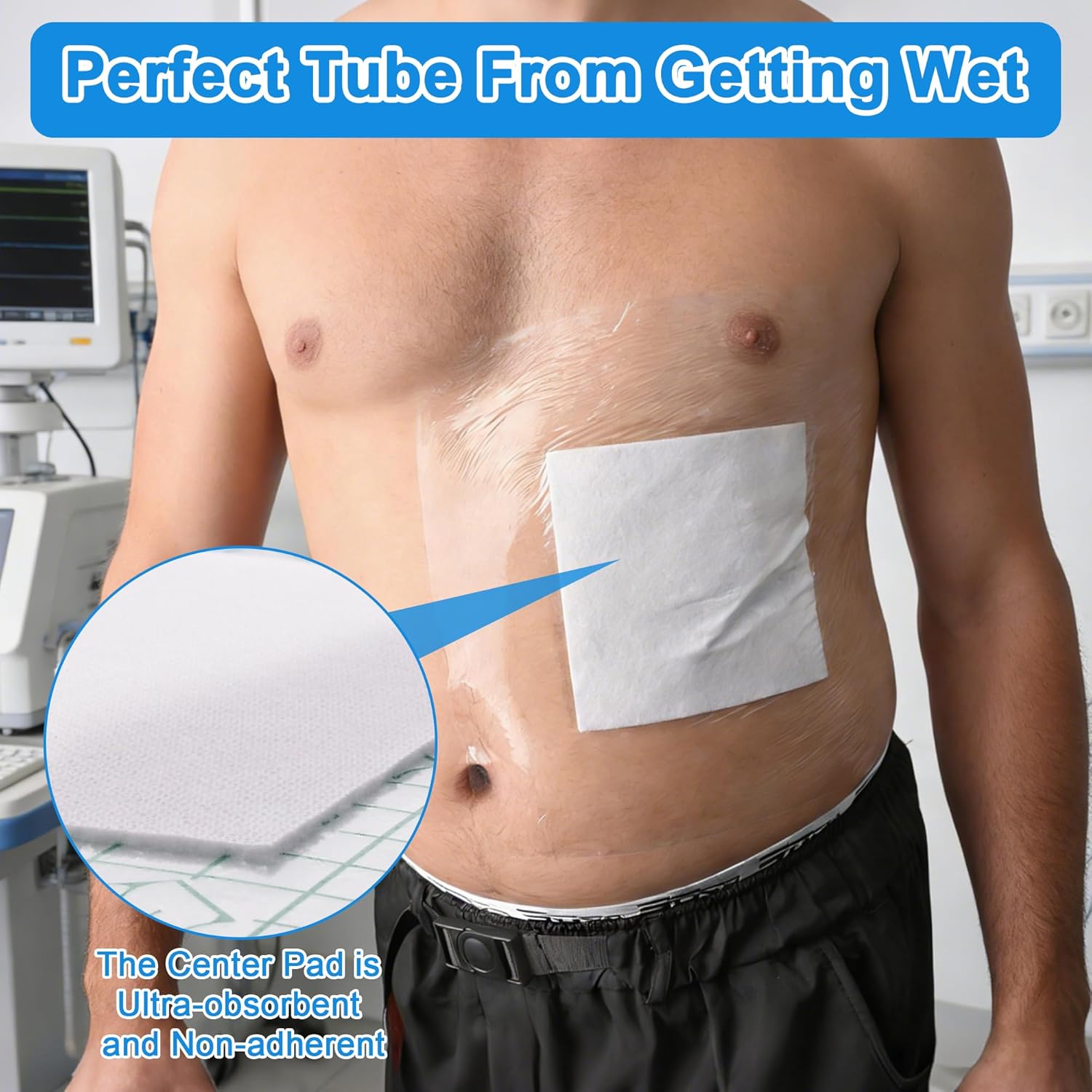 25Pcs 10.2"x10.2" Shower Shields Wound Cover, Large Waterproof Protector Bandage with Non-Stick Central Pad, Adhesive Dressing Film for Dialysis Catheter Post Surgical PICC Line