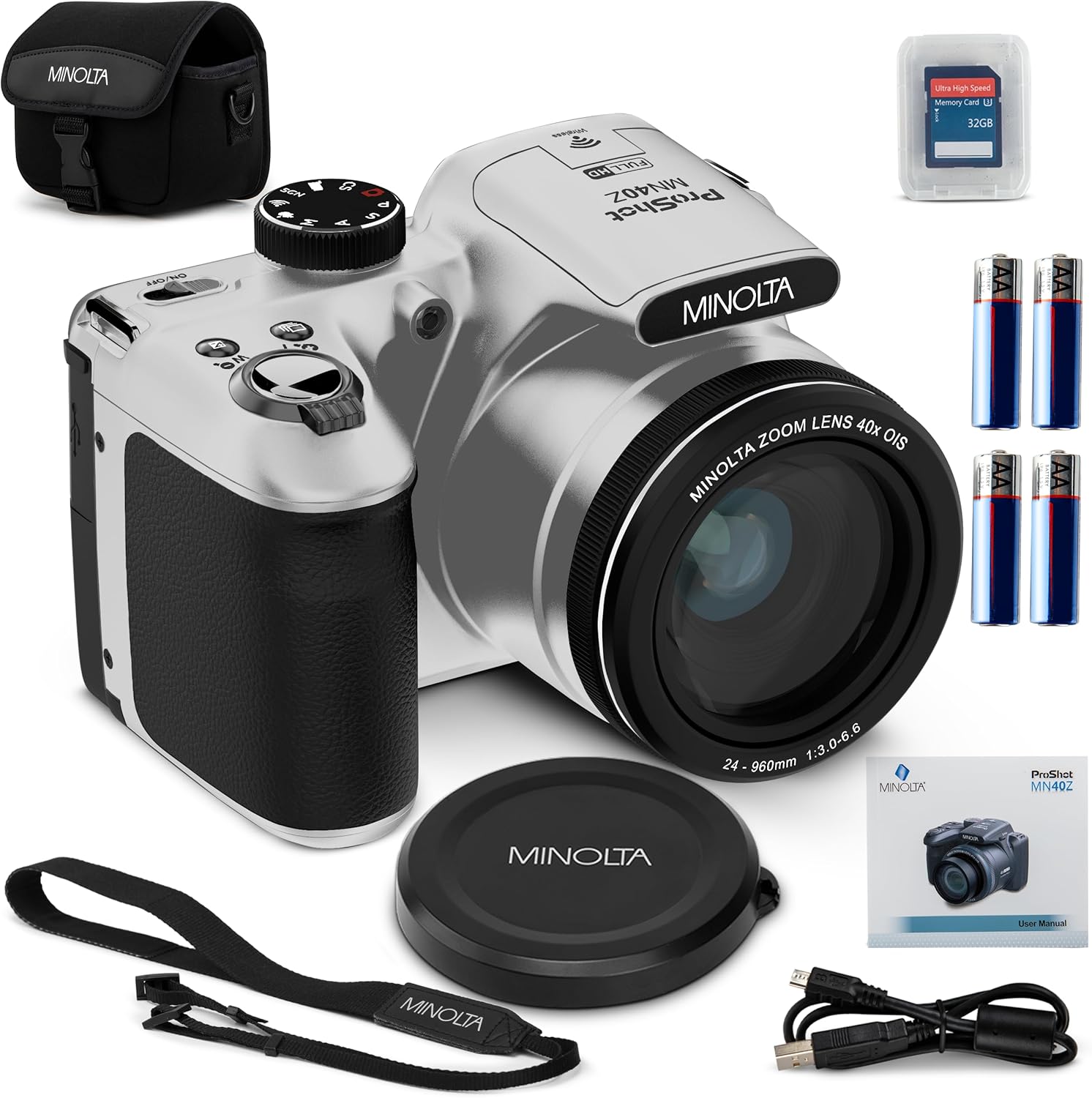 Minolta MN40Z 20MP Digital Camera – 40x Optical Zoom, 1080p FHD Video, 3.0″ LCD, Wi-Fi, Face/Smile/Blink Detection – Silver Minolta MN40Z 20MP Digital Camera – 40x Optical Zoom, 1080p FHD Video, 3.0″ LCD, Wi-Fi, Face/Smile/Blink Detection – Silver