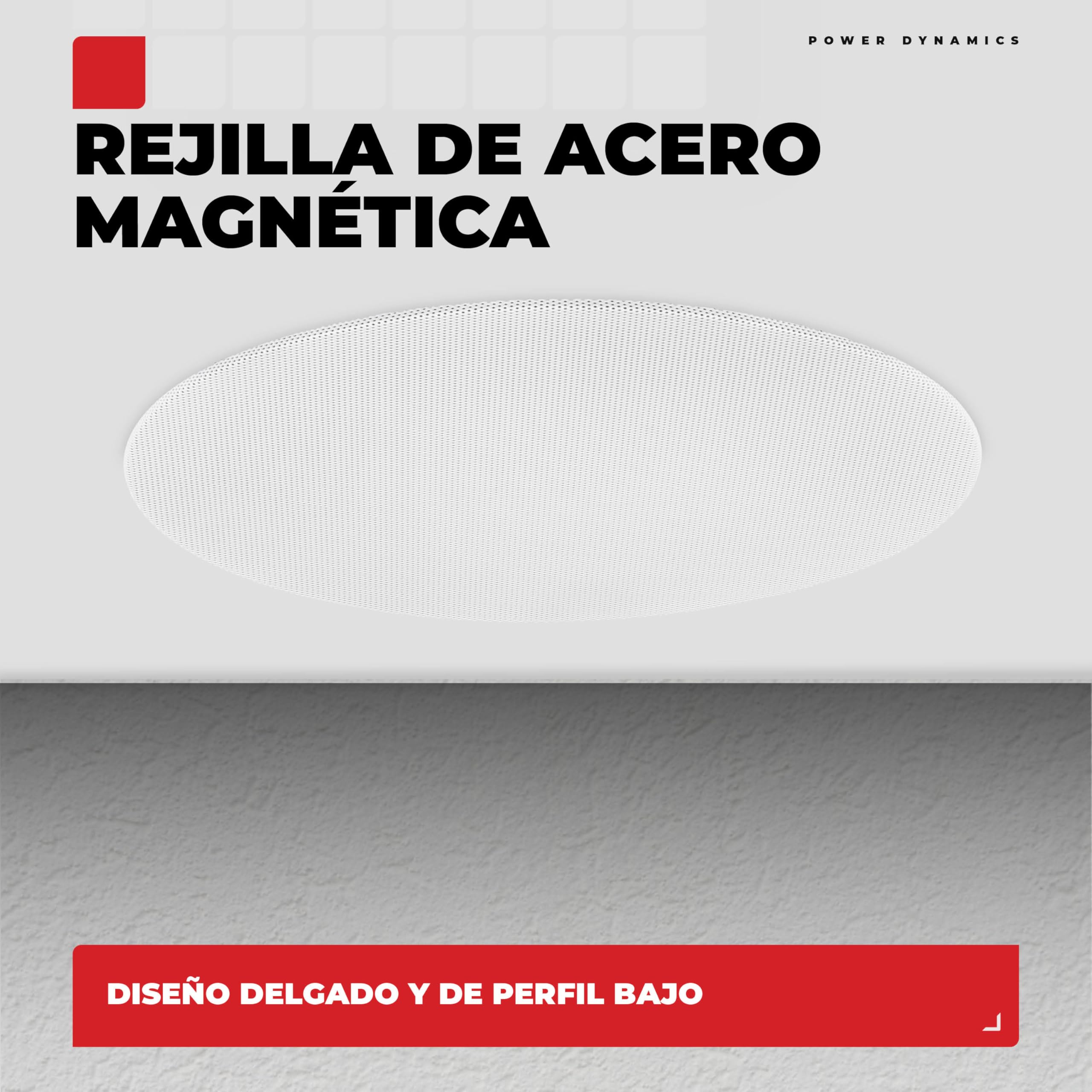 Power Dynamics KVCS8 Altavoz de Techo 8 Pulgadas 80W 8 Ohm 2 vías coaxial IP44 Resistente Humedad Rejilla magnética Blanca woofer Amarillo Tweeter Seda inclinable Sonido HiFi