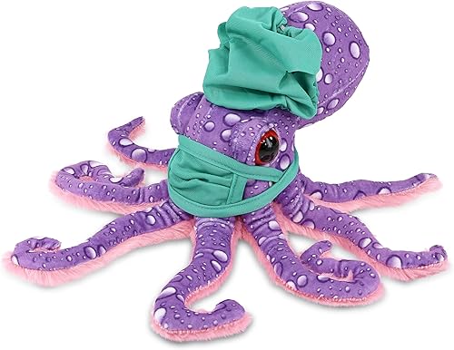 DolliBu Juguete de peluche de Doctor Pulpo Morado, disfraz de médico de pulpo súper suave con bonito gorro y máscara facial, regalo con
