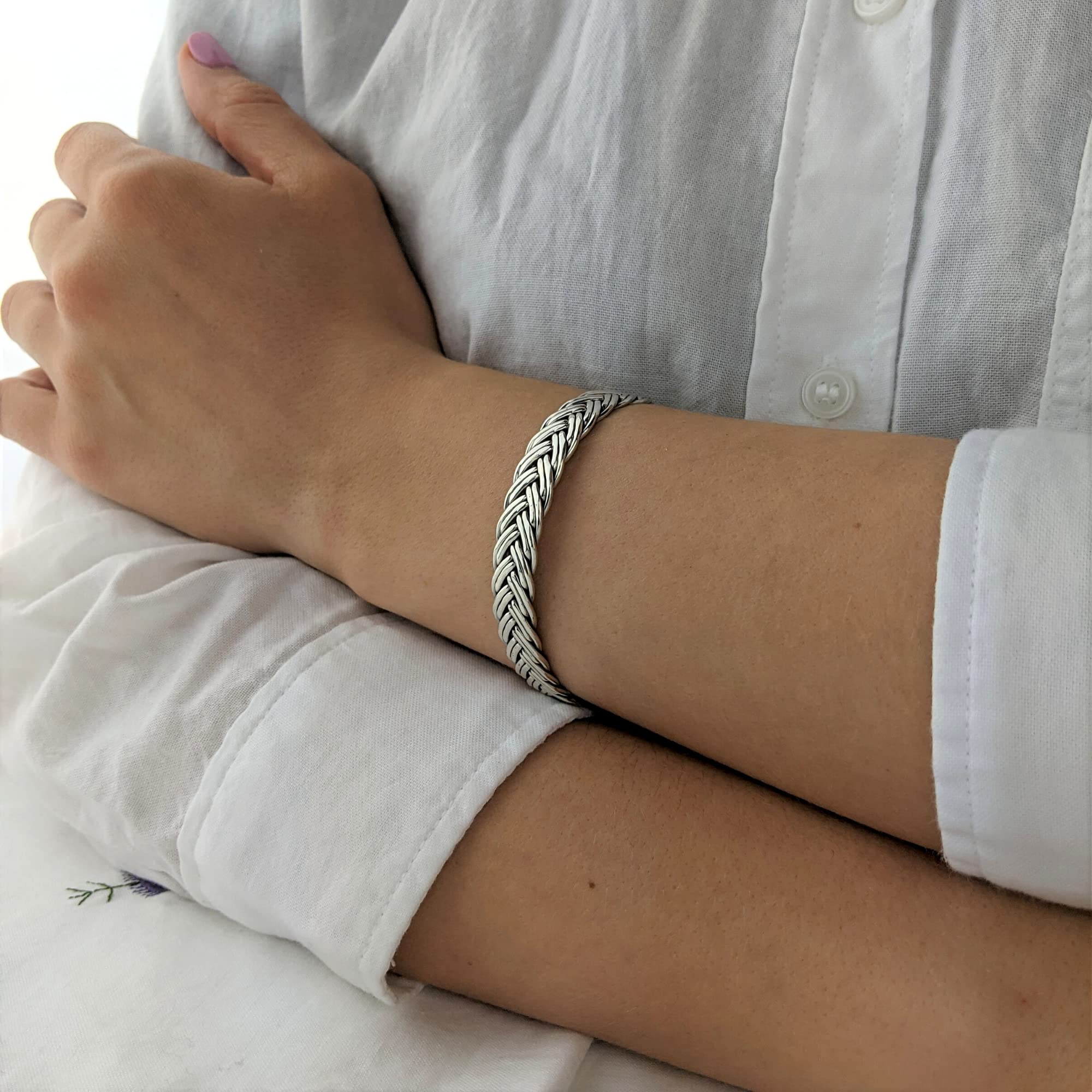 Silverly Bracciale Rigido Regolabile Intrecciato in Argento Sterling 925 per Uomo | Braccialetti Larghi a Doppia Treccia per Donna | Bracciale Pesante e Audace con Trama Intrecciata