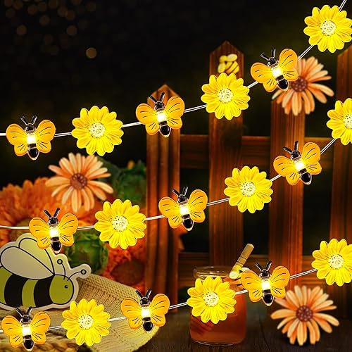 Zhanmai 2 tiras de luces de abejas decorativas de 20 pies con 60 bombillas LED de abejas decorativas para bricolaje, dormitorio, patios, fiesta de