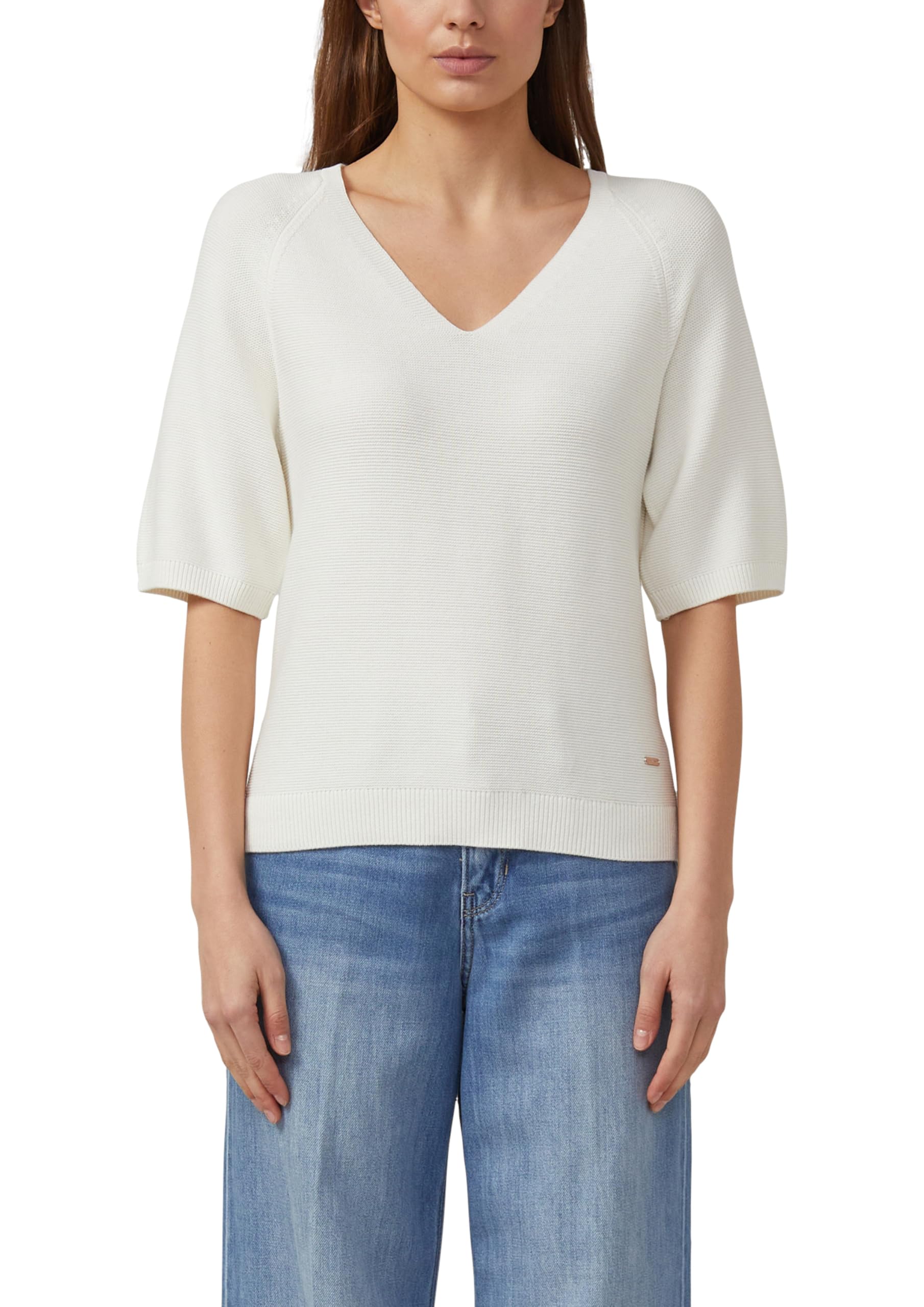 s.Oliver Strickpullover Damen 36 Weiß Kurzarm V-Ausschnitt