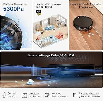 Tapo RV20 MAX Plus – Robot Aspirador y friegasuelos 4 en 1, 5300 Pa, Vaciado automático de 3 L, navegación LiDAR+IMU,180 min de autonomía con carga automática, limpieza personalizable, control app2