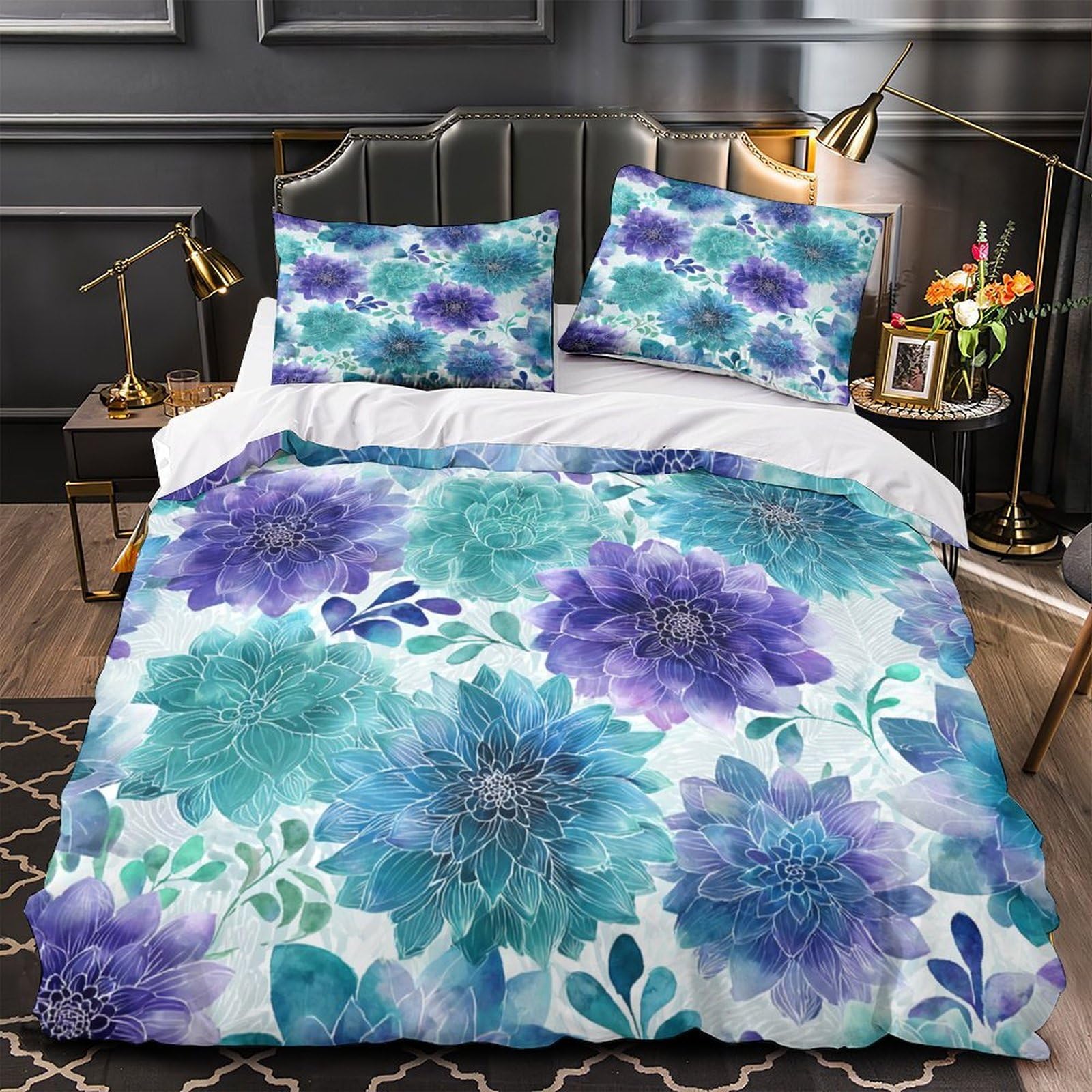 Linge de lit watercolor floral en microfibre | Parure 3 pièces pour ado