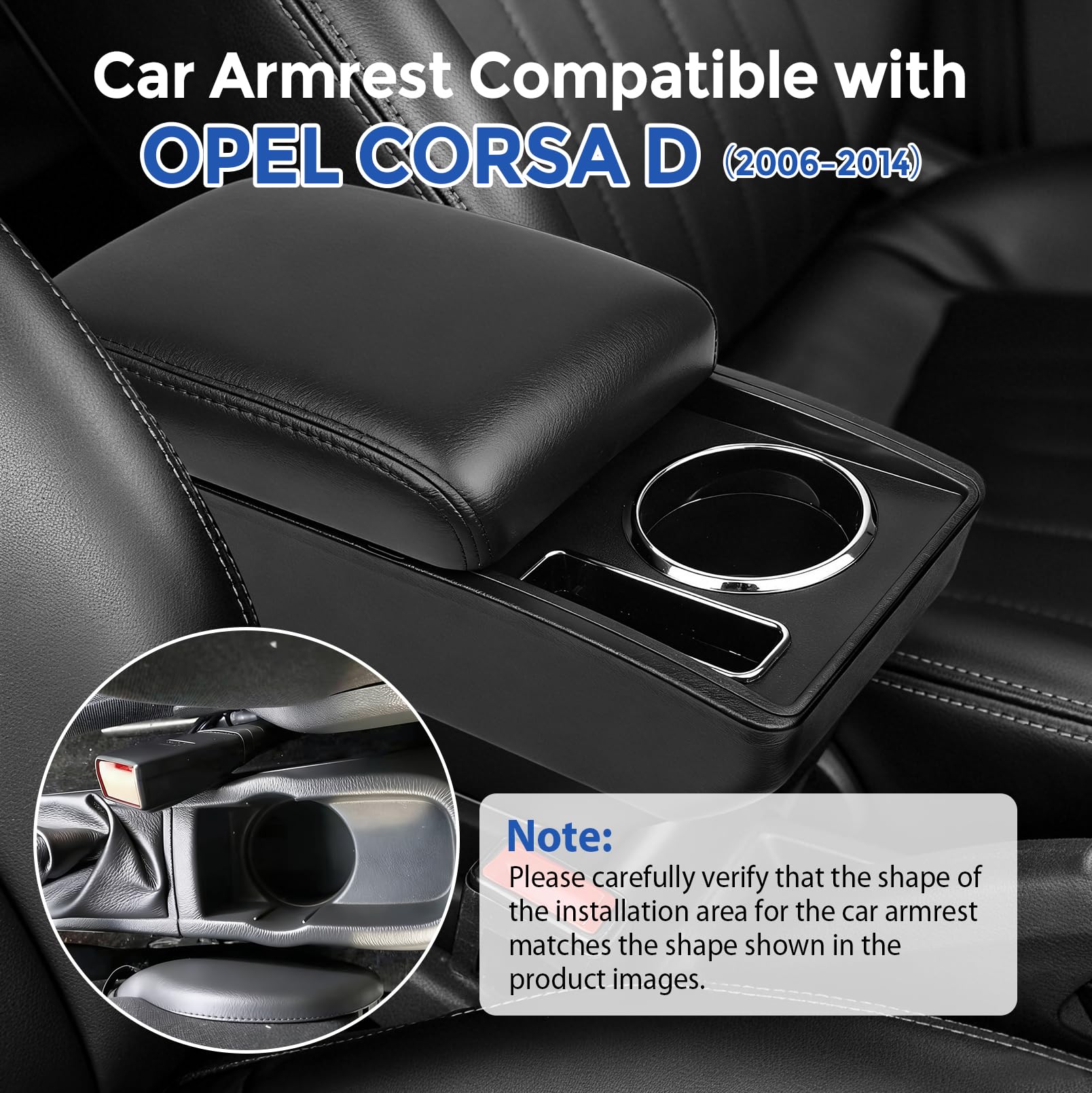 Reposabrazos central para coche, con soporte para bebidas, compartimento para teléfono móvil y compartimento de almacenamiento de dos niveles, compatible con Opel Corsa D (2006 – 2014)