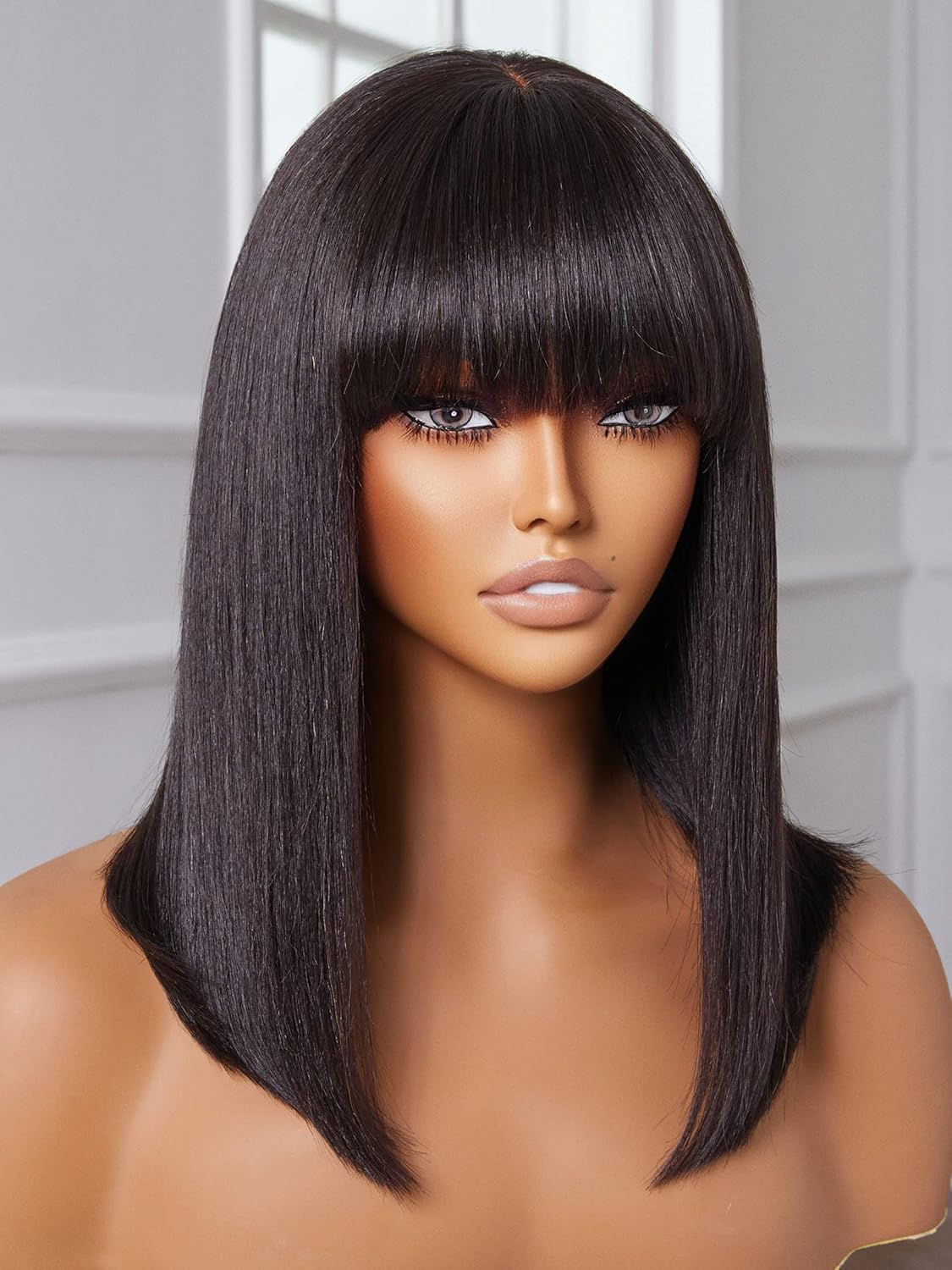 YASGRL Peluca de cabello humano lacio Yaki claro de 14 pulgadas con ...