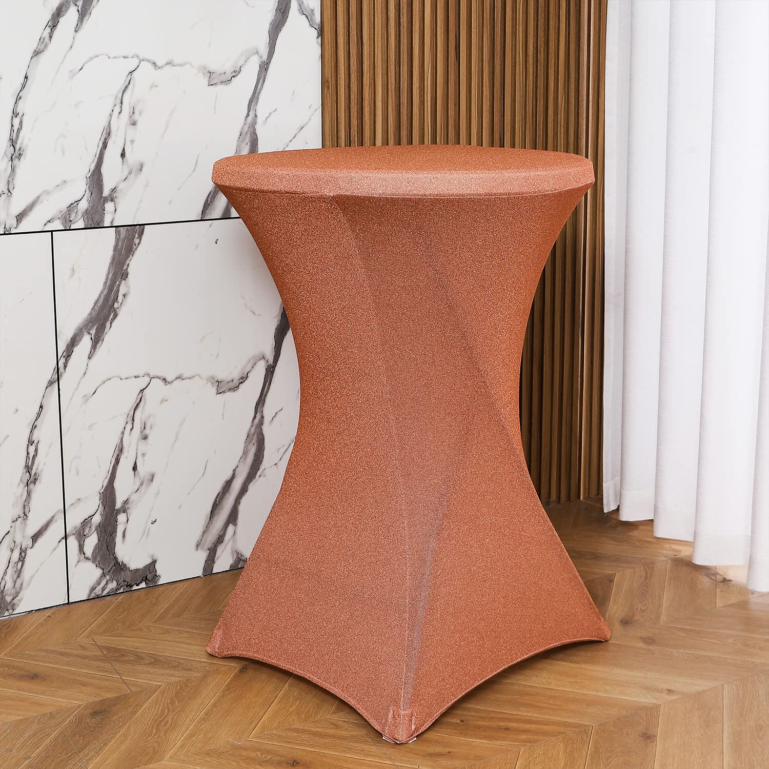 JFDYDM Rose Gold Cocktail Table Covers - Round Table Cover for 2.6-Foot (32 X 43 Inch) High Top Folding Table, Spandex Table Covers for Wedding Party Banquet Fiesta Pub Bar Decorations