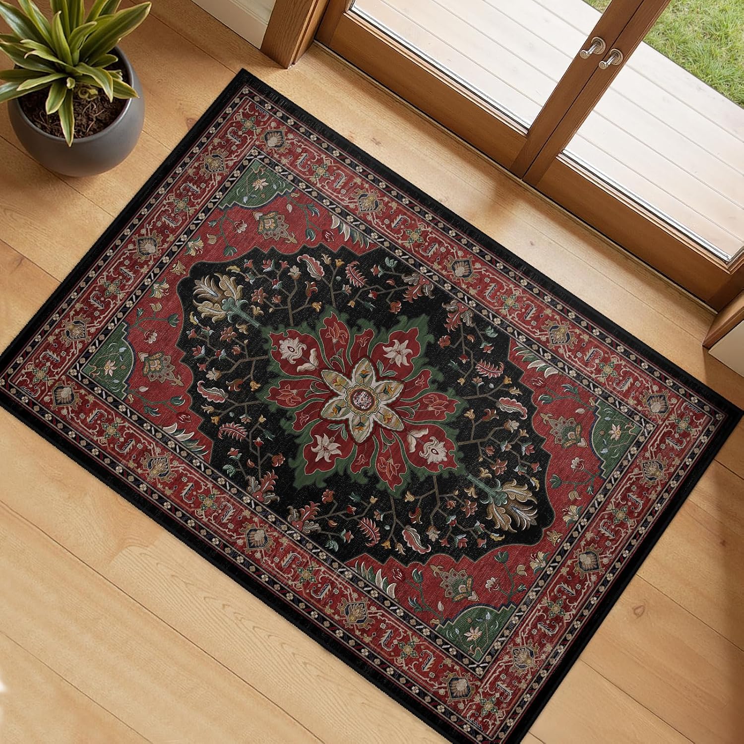 Honest review of RELEANY Area Rugs 2x3 Floral Washable Rug Carpet, Red Black
