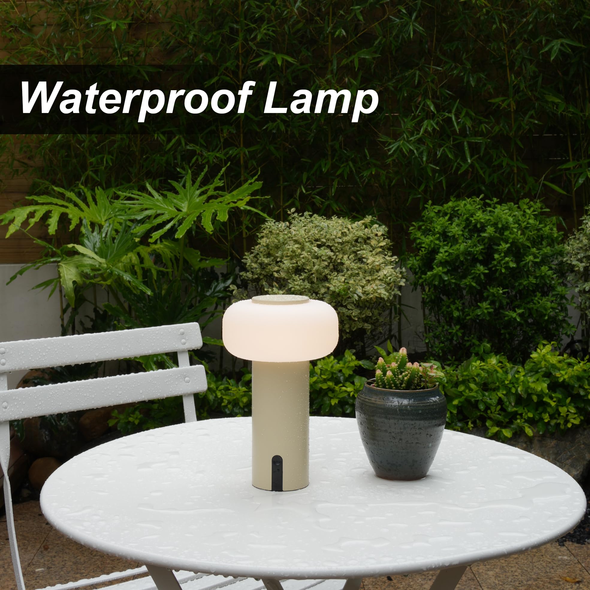 WEILAILUX Lámpara de ducha impermeable, lámpara de mesa inalámbrica para exteriores, recargable, portátil, funciona con pilas, luz nocturna regulable al tacto para dormitorio, patio, comedor, camping